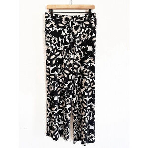 New York & Company Stretch Wide Leg Floral Pants Black White Small